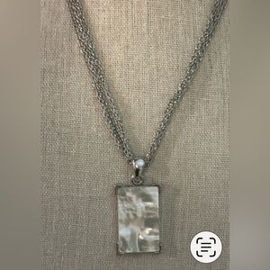 Cookie Lee Mother of Pearl Rectangular Pendant 5-Strand Silver Tone 15” Necklace